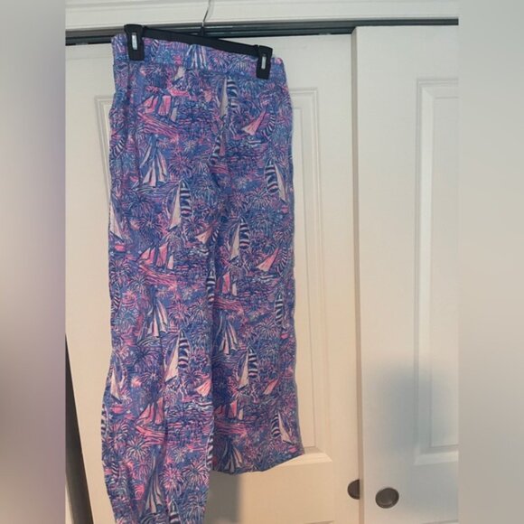 Lilly Pulitzer Blue and Pink Tropical Print Pants - Picture 3 of 4